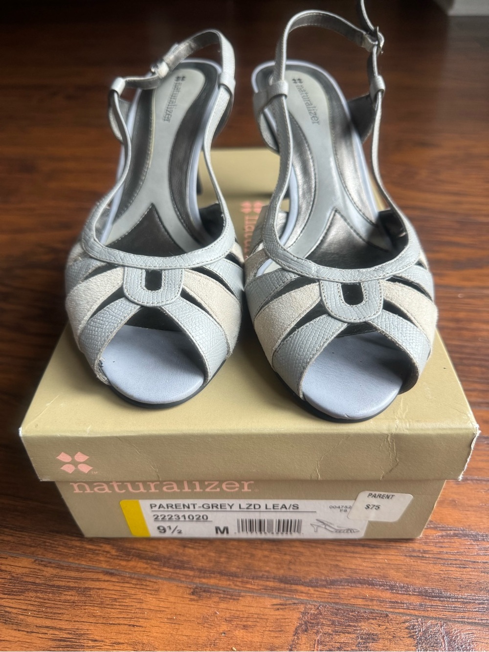 {Naturalizer} Women's Grey Open-Toe Slingback Heels